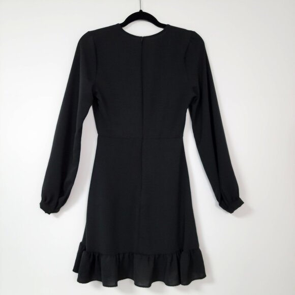 Altar’d State Faux Wrap Style Mini Dress Black Ruffled V-Neck - Picture 6 of 9